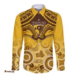 Hawthorn Football Long Sleeve Button Shirt Hawks Aboriginal Mix Polynesian Pattern