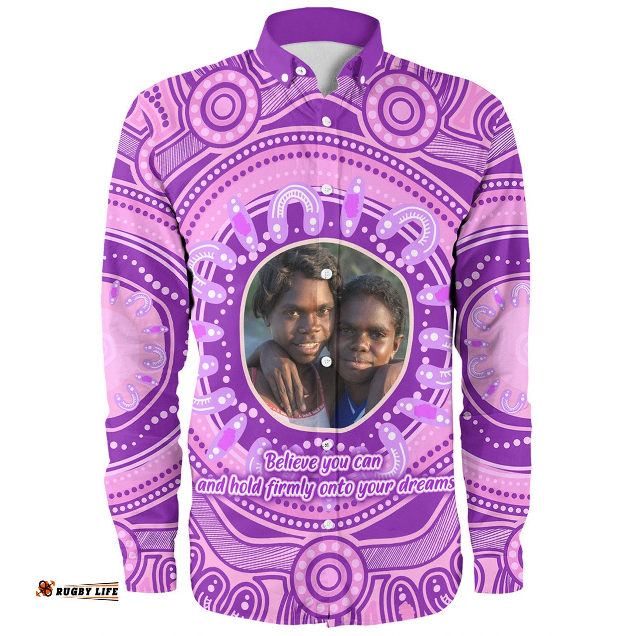 Amazing Aussie Australia Aboriginal Custom Believe You Can And Hold Firmly Onto Your Dreams Personalised Photo (Purple) Long Sleeve Shirt