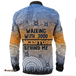 Amazing Aussie Australia Aboriginals Walking with 3000 Ancestors Behind Me Blue Patternss Long Sleeve Shirt