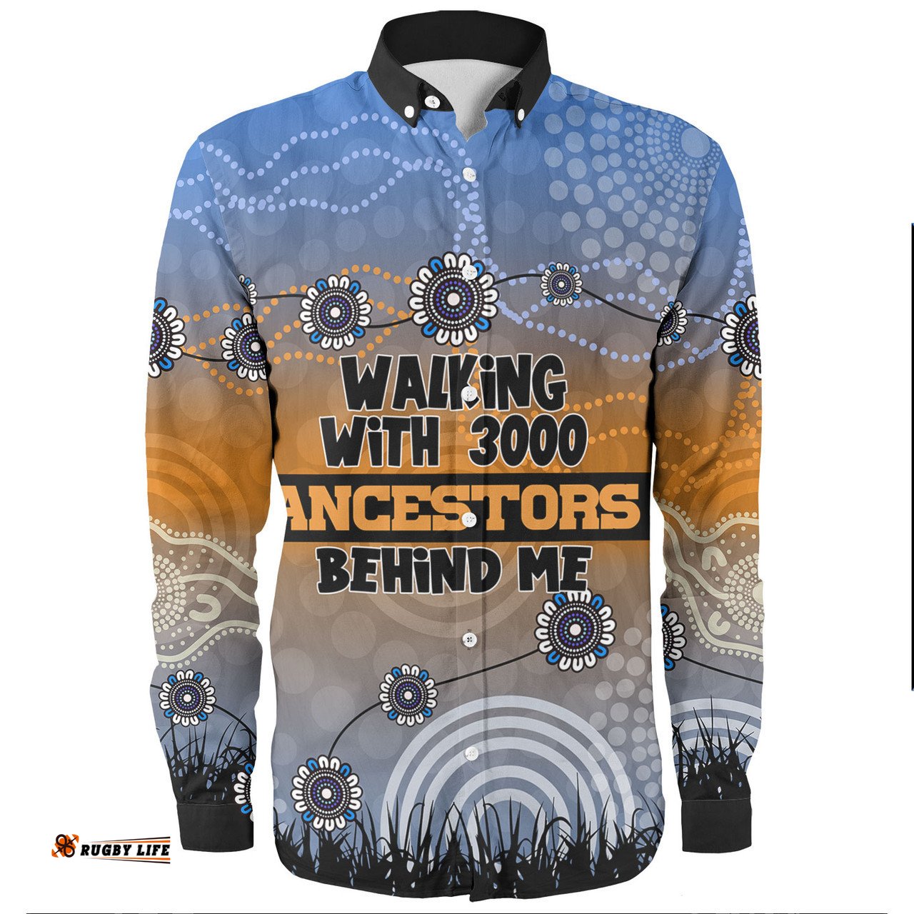 Amazing Aussie Australia Aboriginals Walking with 3000 Ancestors Behind Me Blue Patternss Long Sleeve Shirt