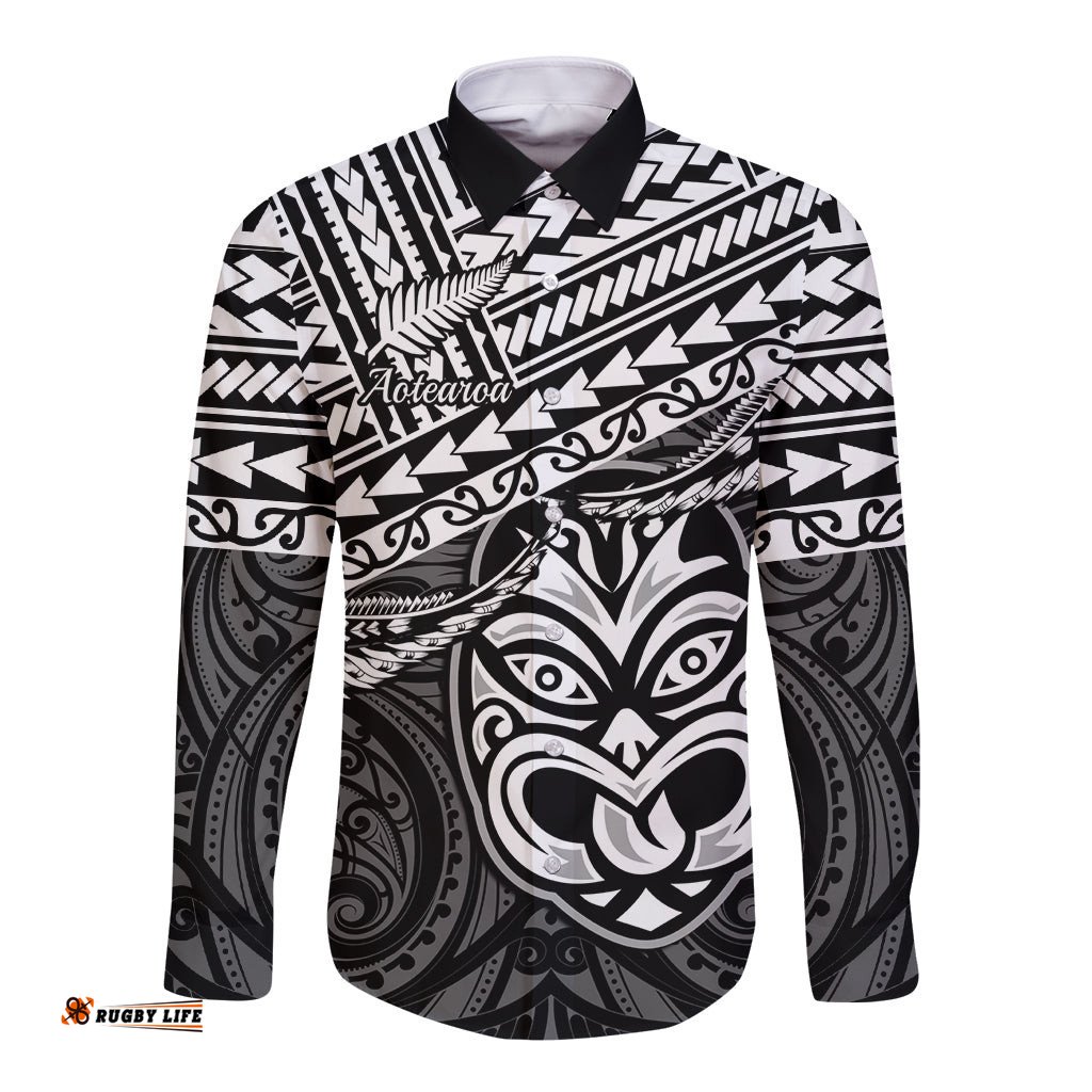Matariki New Zealand Long Sleeve Button Shirt Maori New Year Tiki Black Version