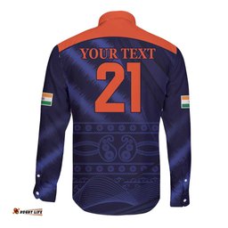 Custom India Cricket Long Sleeve Button Shirt Go Men In Blue Sporty Version