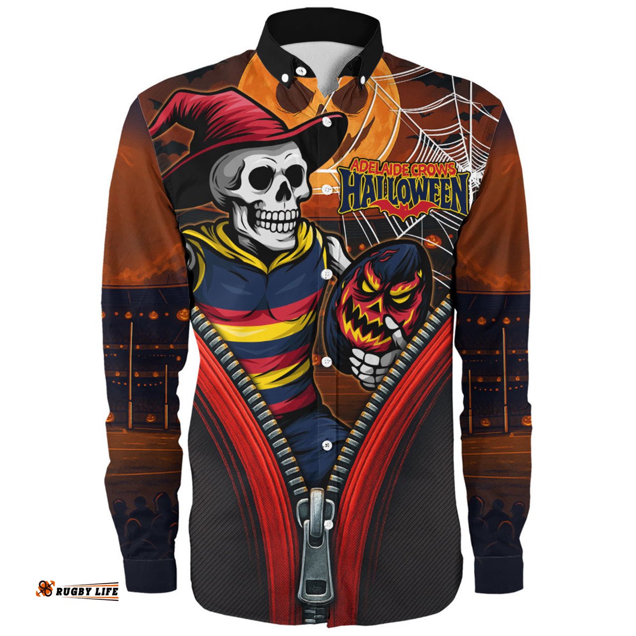 Amazing Aussie Adelaide Crows Halloween Night Reaper Zipper Long Sleeve Shirt
