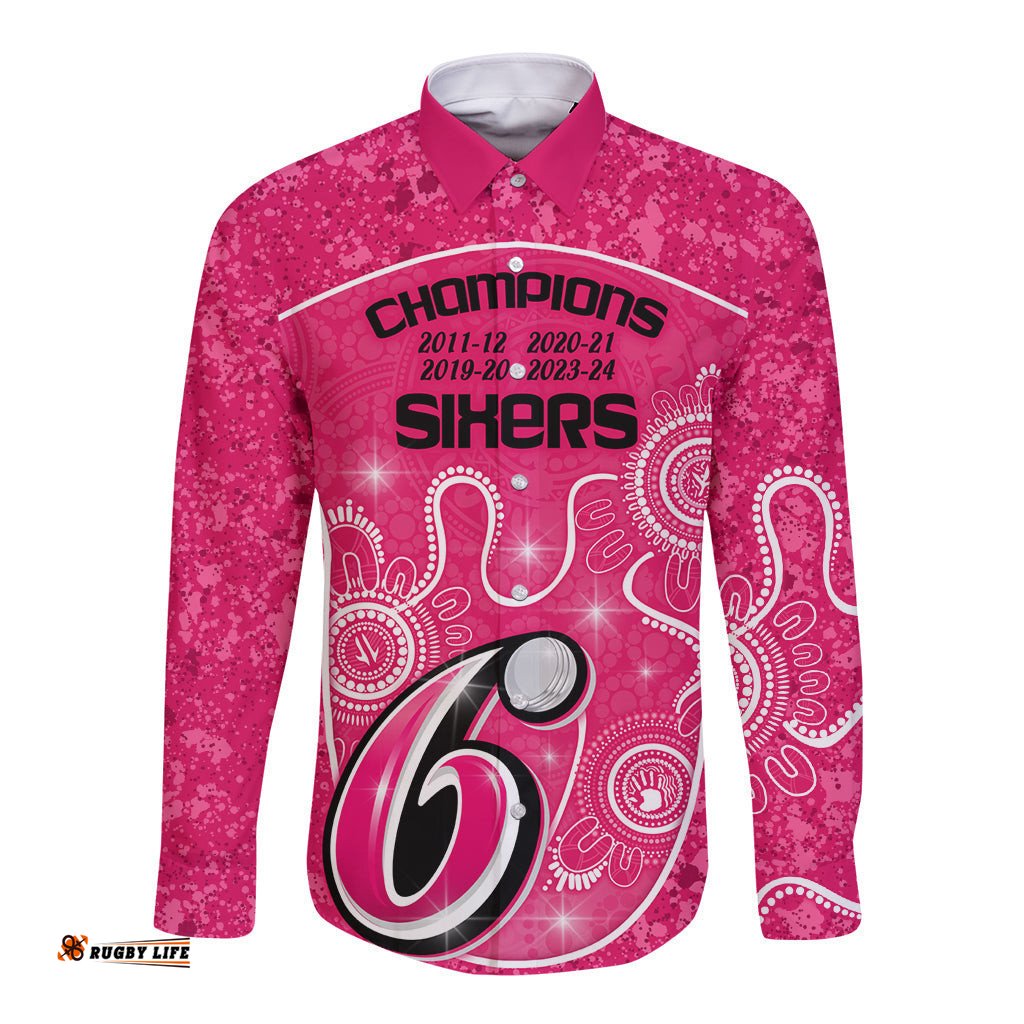 Custom Sydney Sixers Cricket Long Sleeve Button Shirt The Fourth Time Champions Aboriginal
