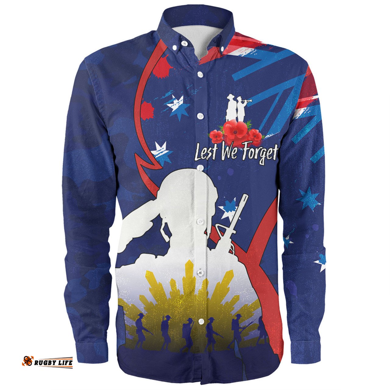 Amazing Aussie Australia Anzac Day Custom Lest We Forget With Blue Camouflage Pattern Long Sleeve Shirt