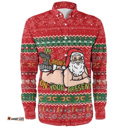 Amazing Aussie Australia Christmas Custom Merry Chrismas I'm Laying On Your Present Long Sleeve Shirt
