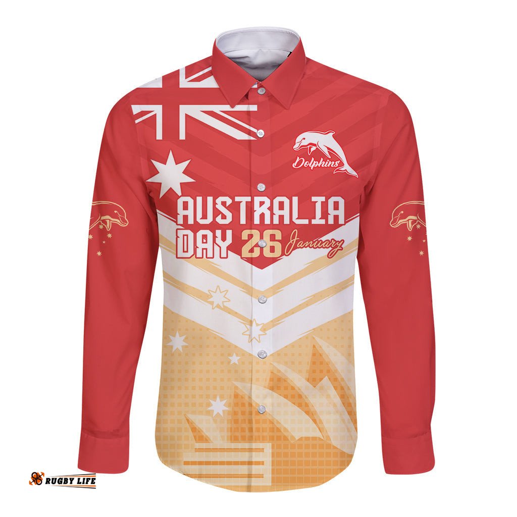 NRL Dolphins Australia Day Custom Long Sleeve Button Shirt Sydney Opera House Style