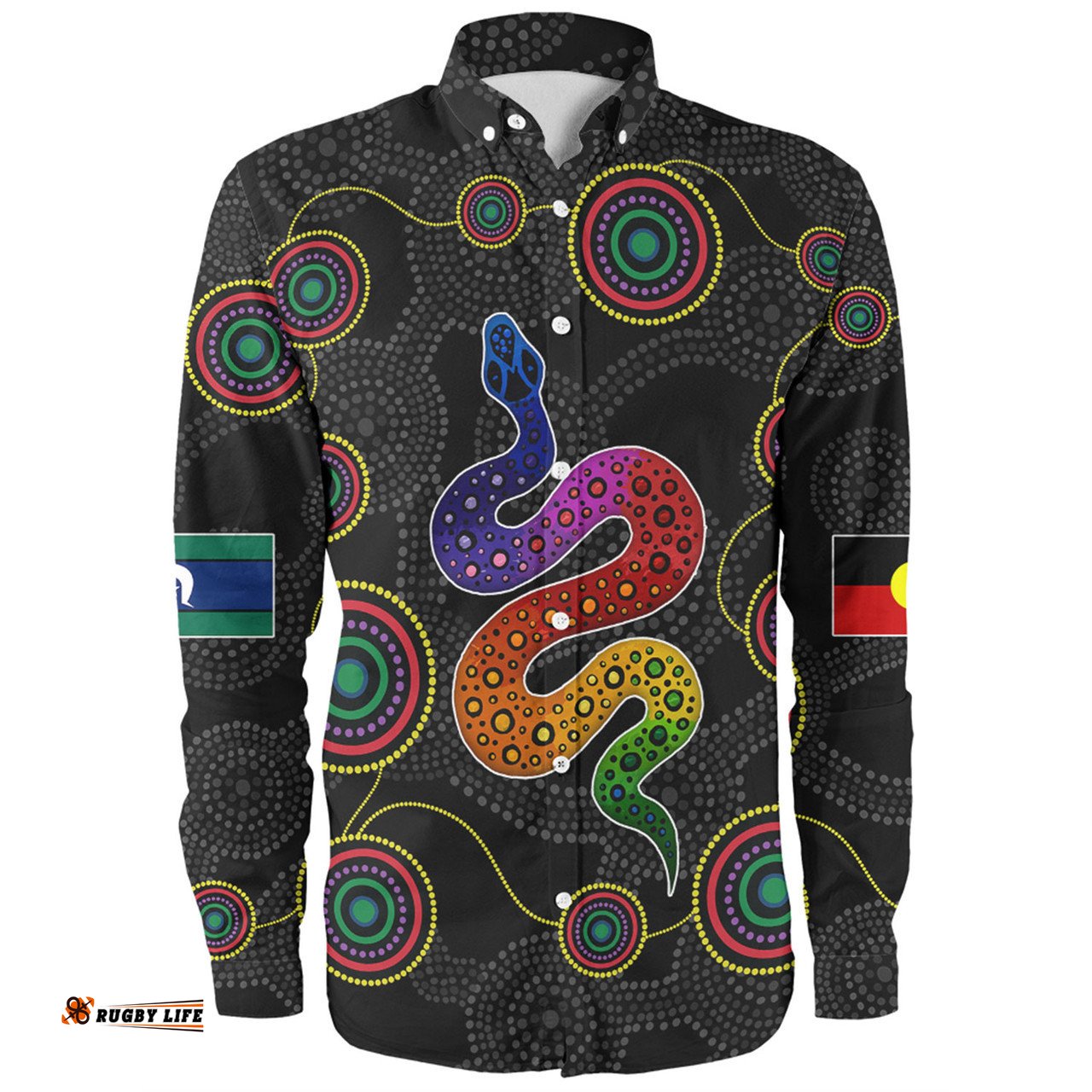 Amazing Aussie Australia Aboriginal Custom Indigenous Dreaming Rainbow Serpent Inspired Long Sleeve Shirt