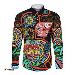 Giants Football Aboriginal Art Long Sleeve Button Shirt NAIDOC Indigenous Tribal