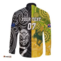 Personalised Australia Rugby Mix New Zealands Rugby Long Sleeve Button Shirt Indigenous Half-Half Style
