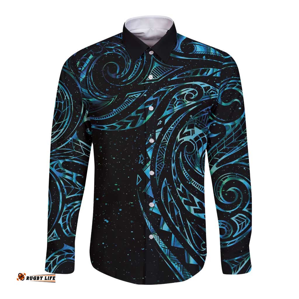 New Zealand Tribal Tattoo Long Sleeve Button Shirt With Matariki Art