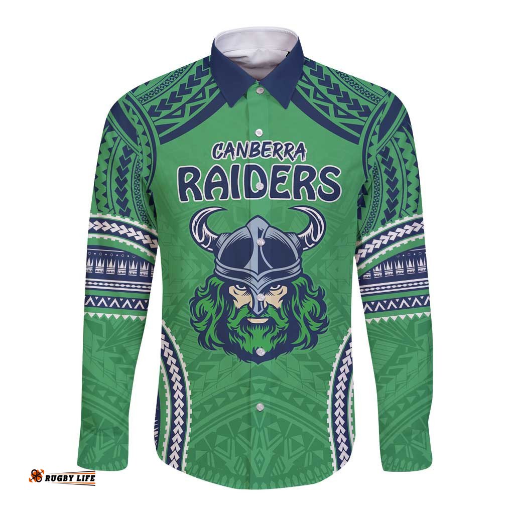 Raiders Rugby Custom Long Sleeve Button Shirt With Polynesian Style