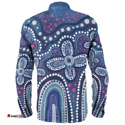 Amazing Aussie Australia Aboriginal Dot painting illustration in Aboriginal style Blue Long Sleeve Shirt