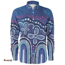 Amazing Aussie Australia Aboriginal Dot painting illustration in Aboriginal style Blue Long Sleeve Shirt