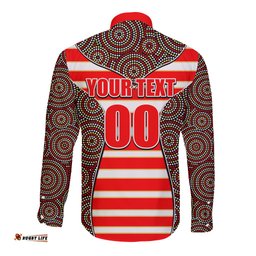 NRL - Dolphins Long Sleeve Button Shirt Mix Dot Aboriginal
