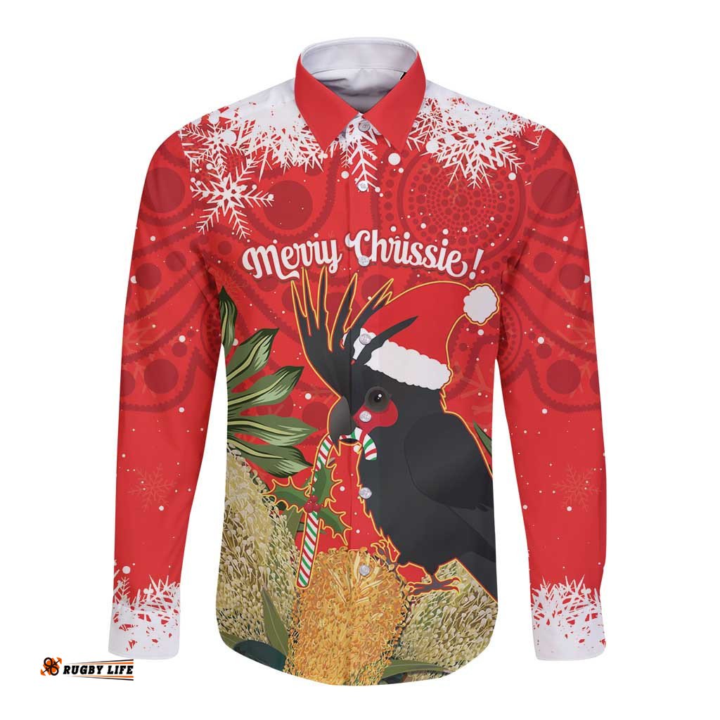 Personalised Palm Cockatoo Australia Christmas Long Sleeve Button Shirt Merry Chrissie - Banksia Flowers