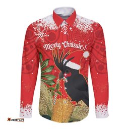 Personalised Palm Cockatoo Australia Christmas Long Sleeve Button Shirt Merry Chrissie - Banksia Flowers