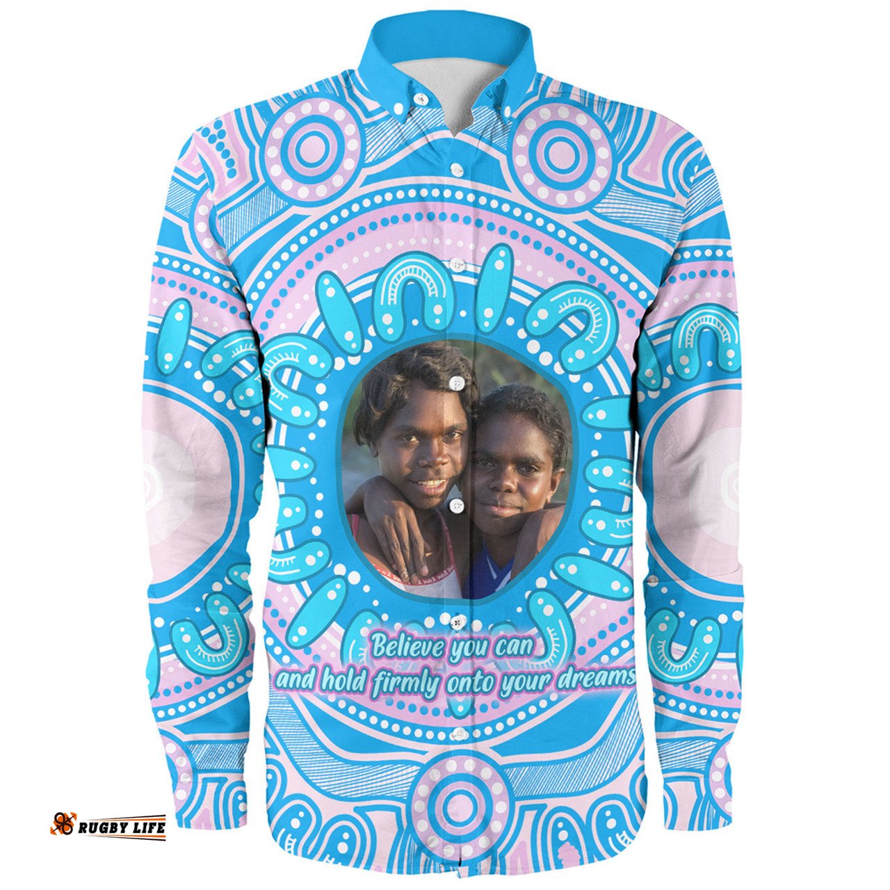 Amazing Aussie Australia Aboriginal Custom Believe You Can And Hold Firmly Onto Your Dreams Personalised Photo (Blue) Long Sleeve Shirt