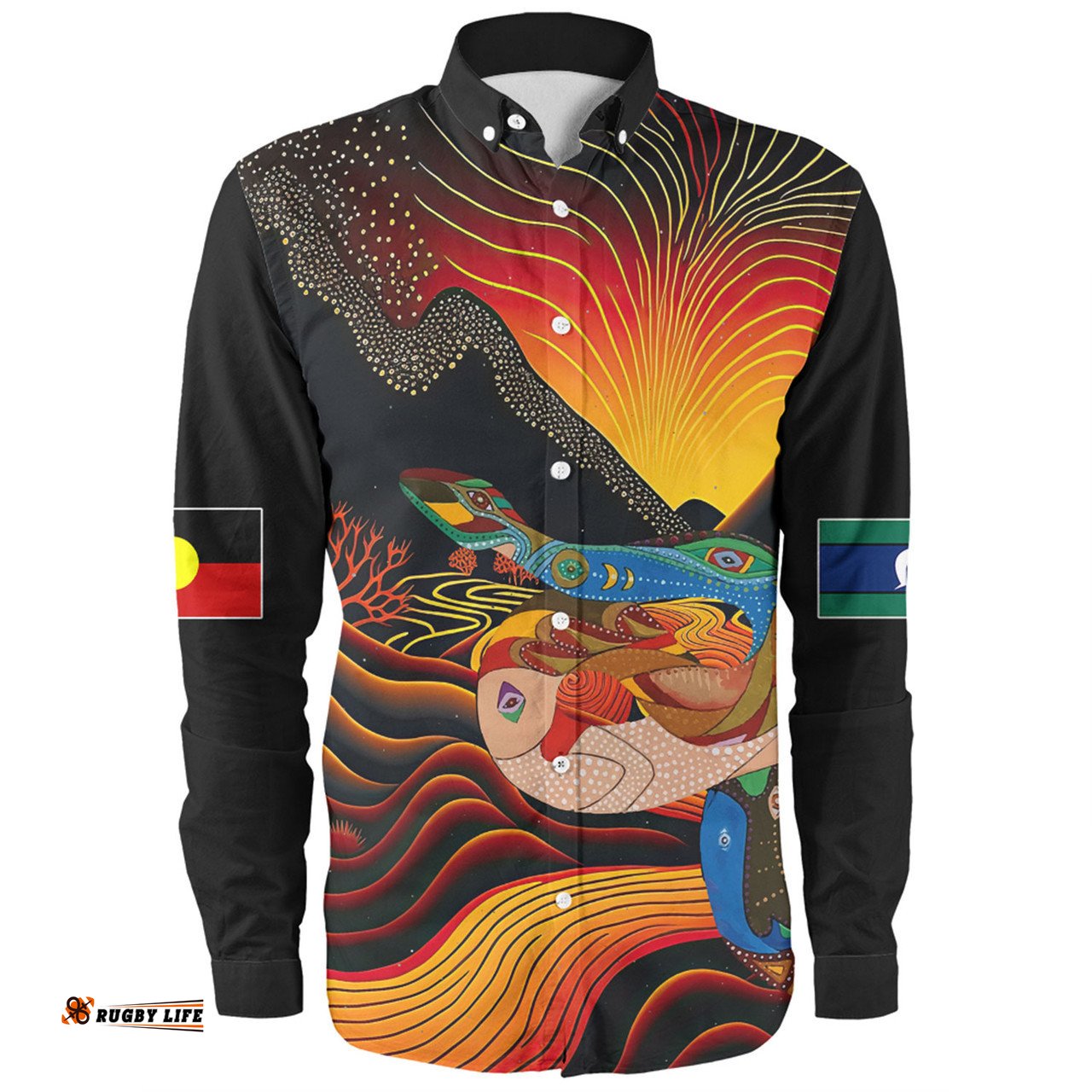Amazing Aussie Australia Aboriginal Custom Rainbow Serpent In Aboriginal Dreaming Art Inspired Long Sleeve Shirt