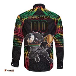 Custom Panthers Champion Grand Final 2024 Long Sleeve Button Shirt With Polynesian Style