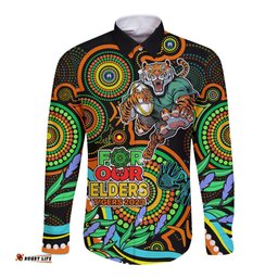 Custom Tigers Rugby Aboriginal Art Long Sleeve Button Shirt NAIDOC Indigenous Tribal