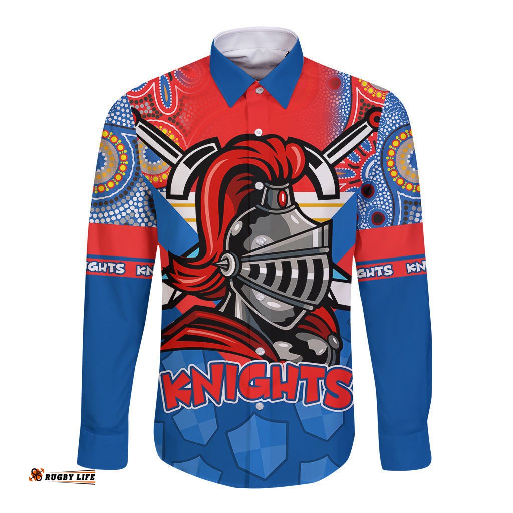 Custom NRL Knight Long Sleeve Button Shirt Proud Newcastle Aboriginal Vibe