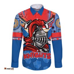 Custom NRL Knight Long Sleeve Button Shirt Proud Newcastle Aboriginal Vibe
