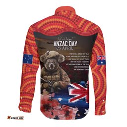 Australia ANZAC Day Long Sleeve Button Shirt Koala and Kangaroo Red Poppy Flower Field Aboriginal Pattern