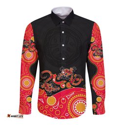 Australia Aboriginal Long Sleeve Button Shirt Lizard Red