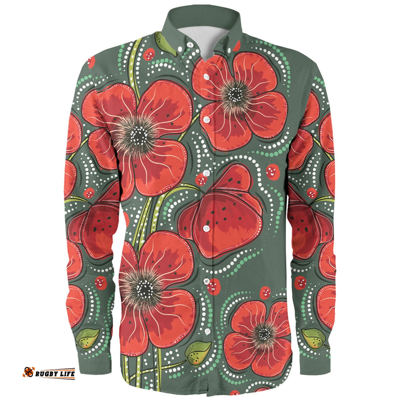 Amazing Aussie Australia Aboriginal Aboriginal Style Australian Poppy Flower Background Long Sleeve Shirt