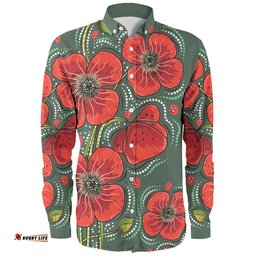 Amazing Aussie Australia Aboriginal Aboriginal Style Australian Poppy Flower Background Long Sleeve Shirt
