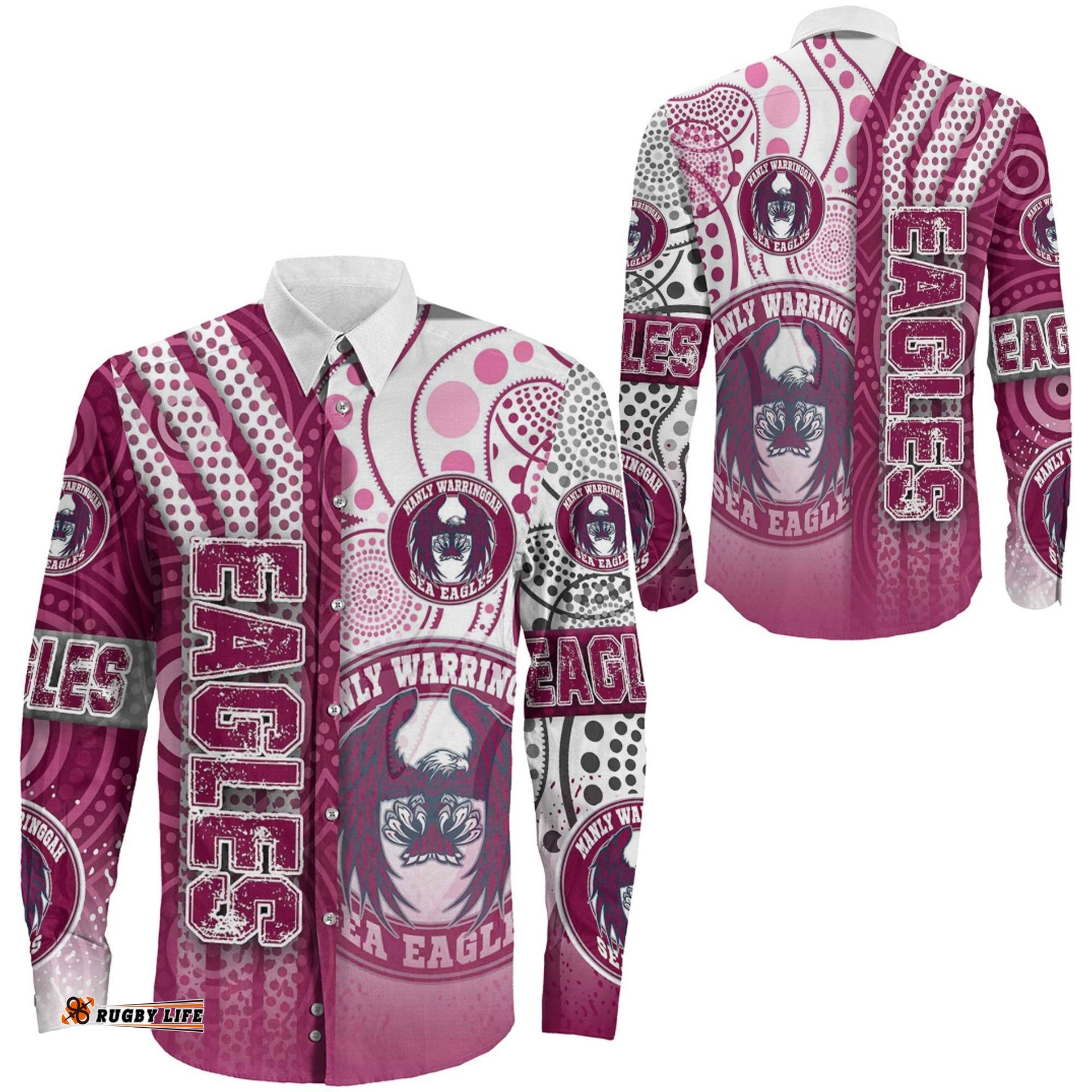 Manly Warringah Sea Eagles Sporty Style Long Sleeve Button Shirt