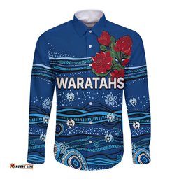 Custom Text And Number NSW Waratahs Rugby Long Sleeve Button Shirt Aboriginal Indigenous