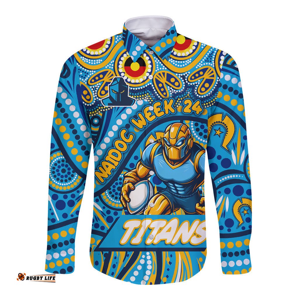 Custom Australia NAIDOC Week 2024 Long Sleeve Button Shirt Titans Mascot Keep The Fire Burning
