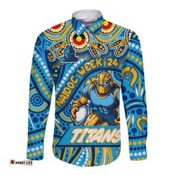 Custom Australia NAIDOC Week 2024 Long Sleeve Button Shirt Titans Mascot Keep The Fire Burning
