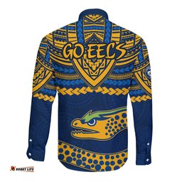 Eels Rugby Long Sleeve Button Shirt Polynesian and Aboriginal Vibe