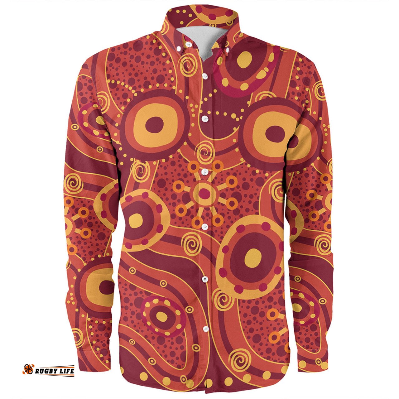 Amazing Aussie Australia Aboriginal Red Aboriginal Dot Art Inspired Long Sleeve Shirt