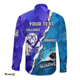 Perspnalised Sharks And Bulldogs Rugby Long Sleeve Button Shirt Sporty Style