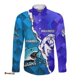 Perspnalised Sharks And Bulldogs Rugby Long Sleeve Button Shirt Sporty Style