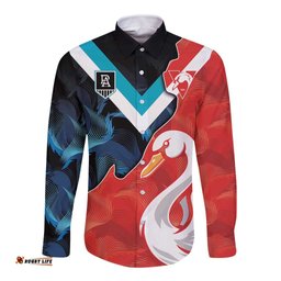 Swans-Port Adelaide Football Custom Long Sleeve Button Shirt Cracked Metal Style