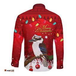 Australia Christmas Long Sleeve Button Shirt Aussie Kookaburra Santa Merry Xmas