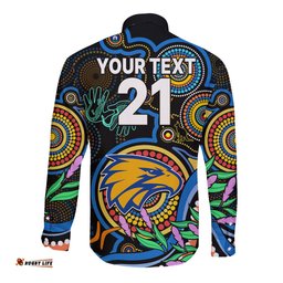 Custom Eagles Football Aboriginal Art Long Sleeve Button Shirt NAIDOC Indigenous Tribal