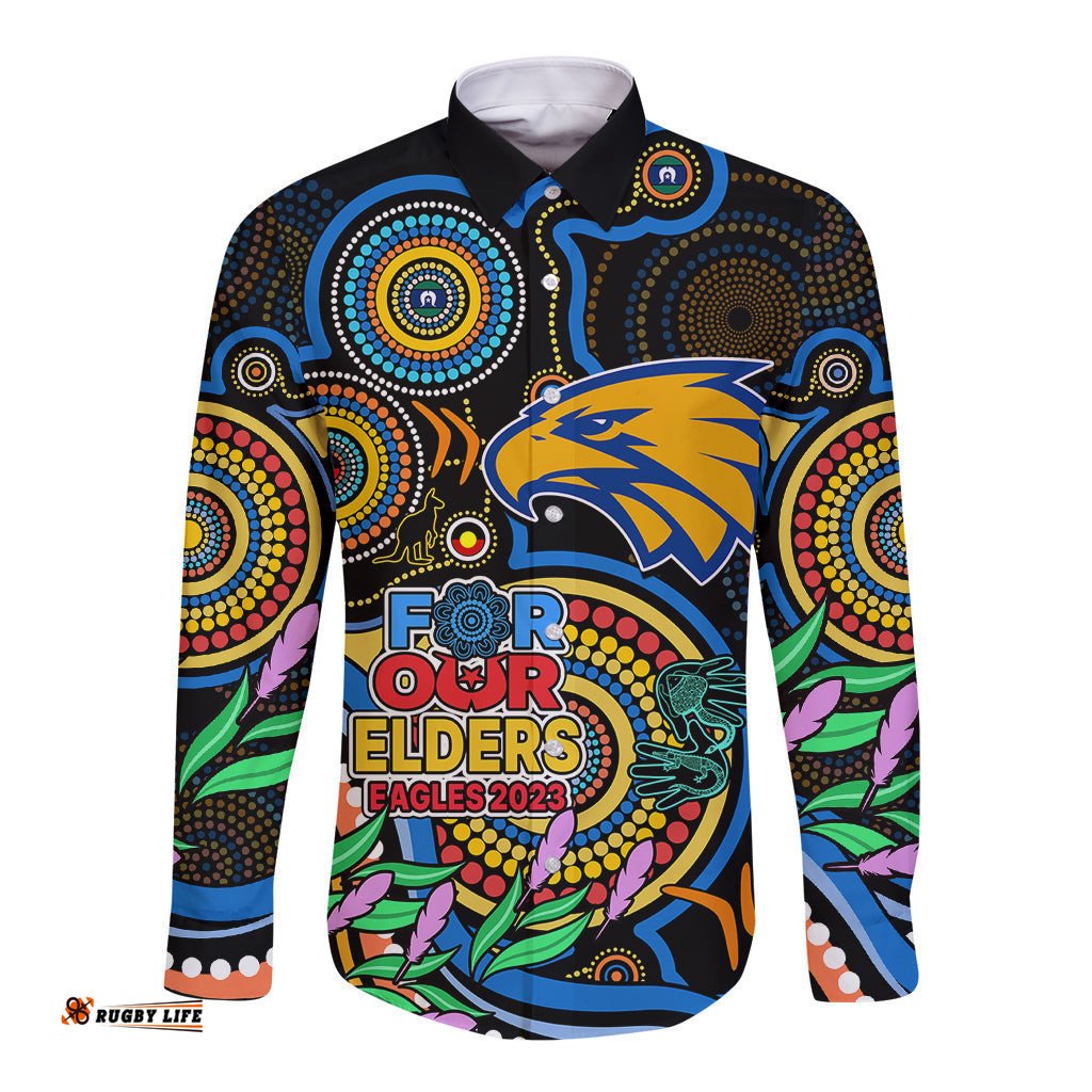 Custom Eagles Football Aboriginal Art Long Sleeve Button Shirt NAIDOC Indigenous Tribal