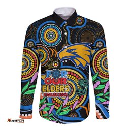 Custom Eagles Football Aboriginal Art Long Sleeve Button Shirt NAIDOC Indigenous Tribal