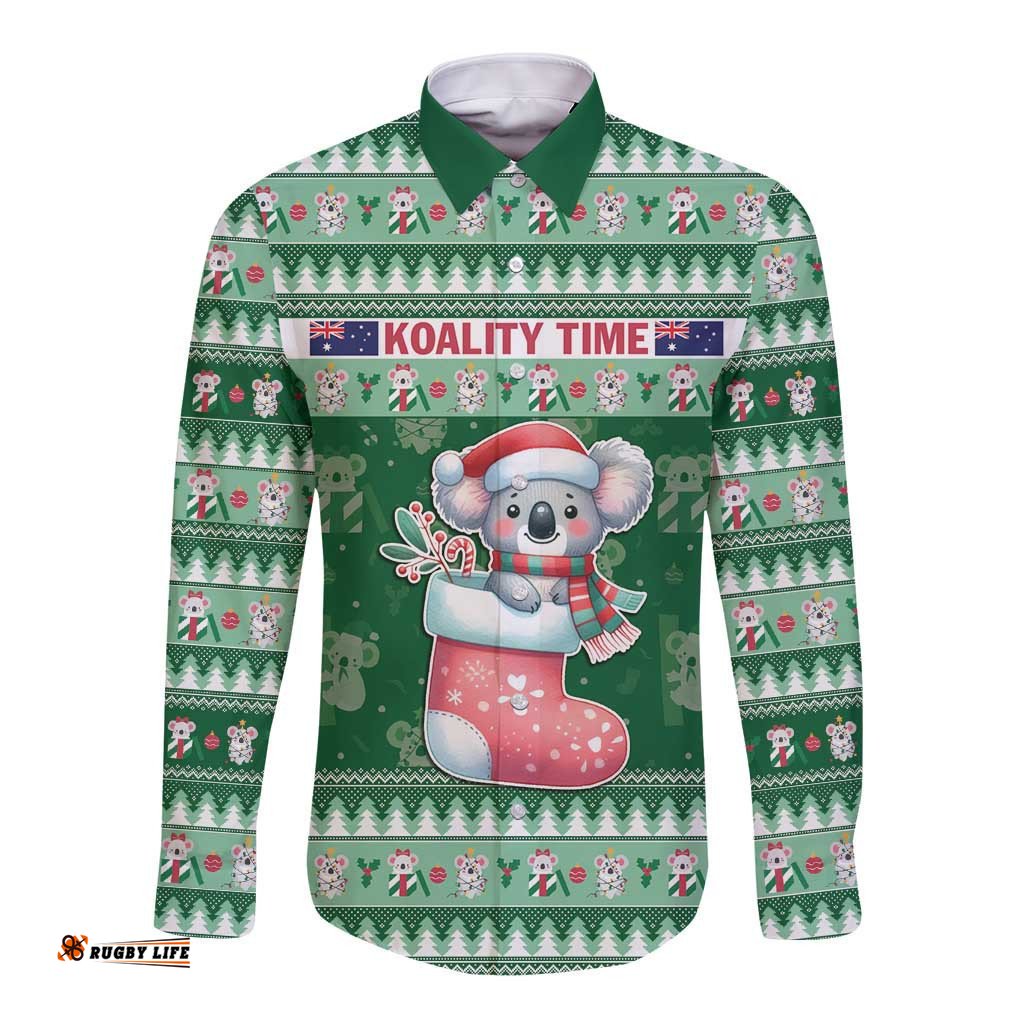 Aussie Koala Long Sleeve Button Shirt Merry Christmas
