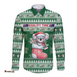 Aussie Koala Long Sleeve Button Shirt Merry Christmas