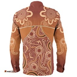 Amazing Aussie Australia Aboriginal Custom Brown Kangaroo In Aboriginal Dot Art Long Sleeve Shirt