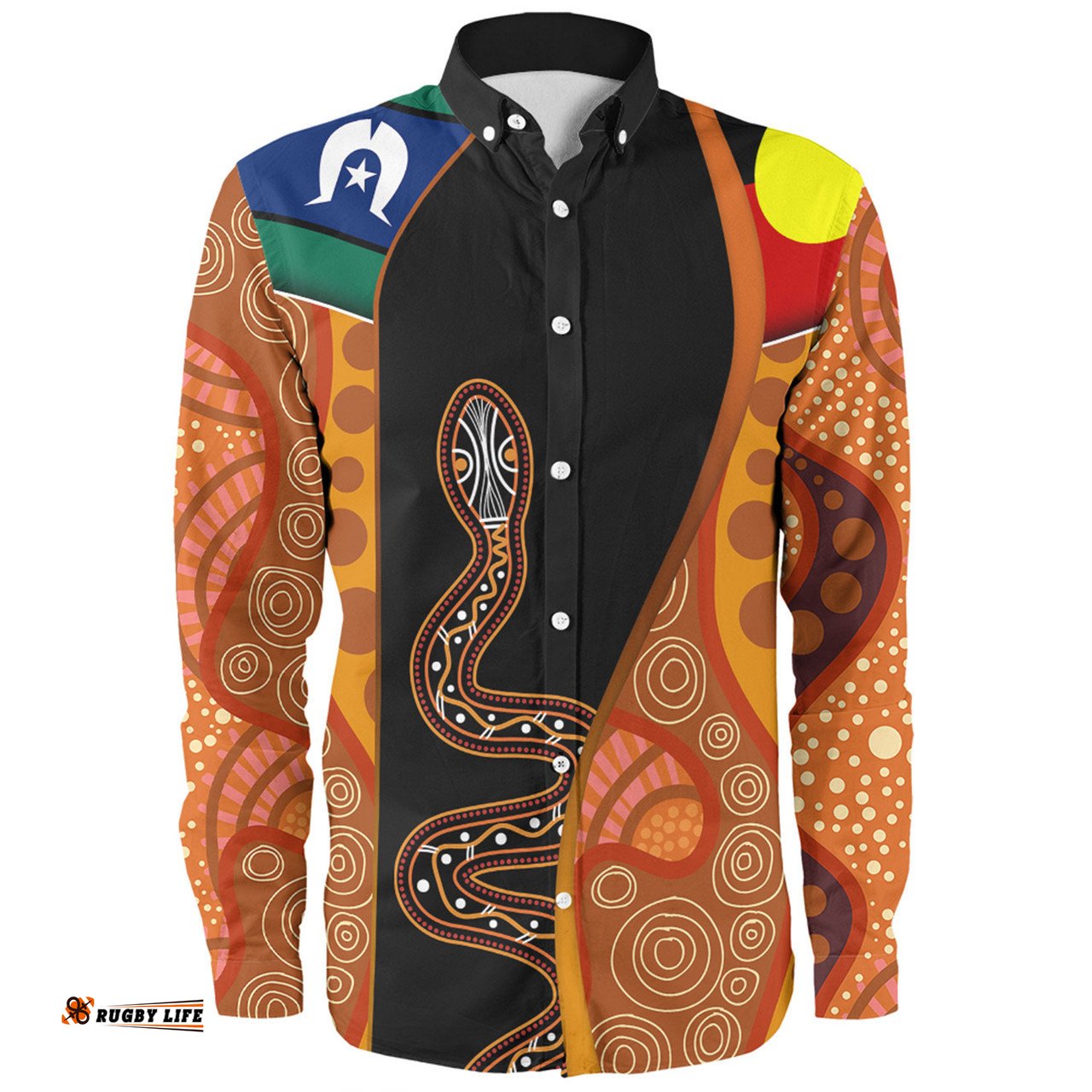 Amazing Aussie Australia Aboriginal Custom Indigenous Rainbow Serpent Inspired Long Sleeve Shirt