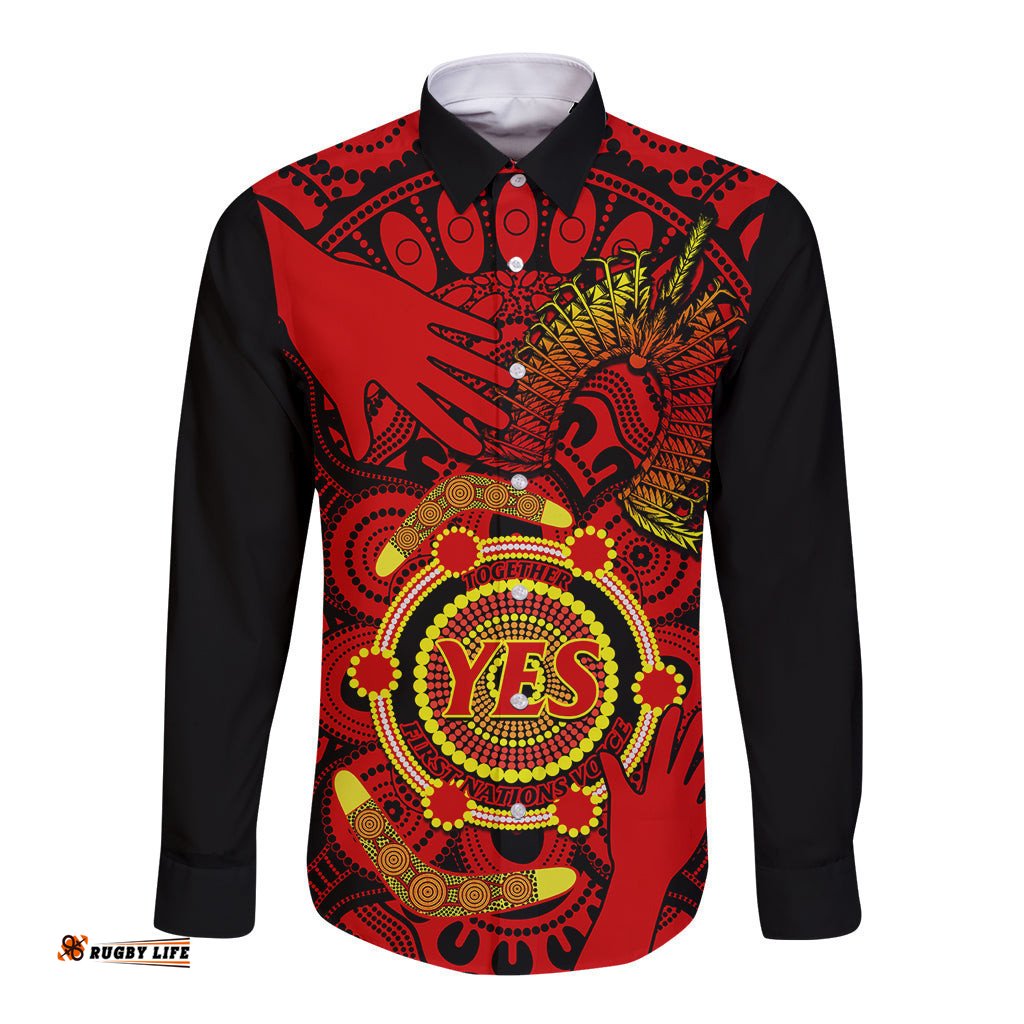 Australia Walk For Yes Long Sleeve Button Shirt Say Yes To Australian Indigenous Voice