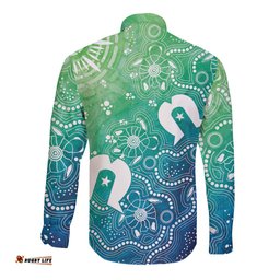 Australia Aboriginal Style Long Sleeve Button Shirt World Ocean Day